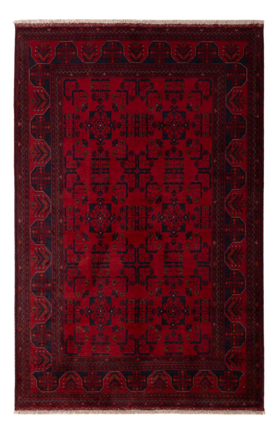 Tapis afghan - Kunduz - 195 x 125 cm - rouge foncé