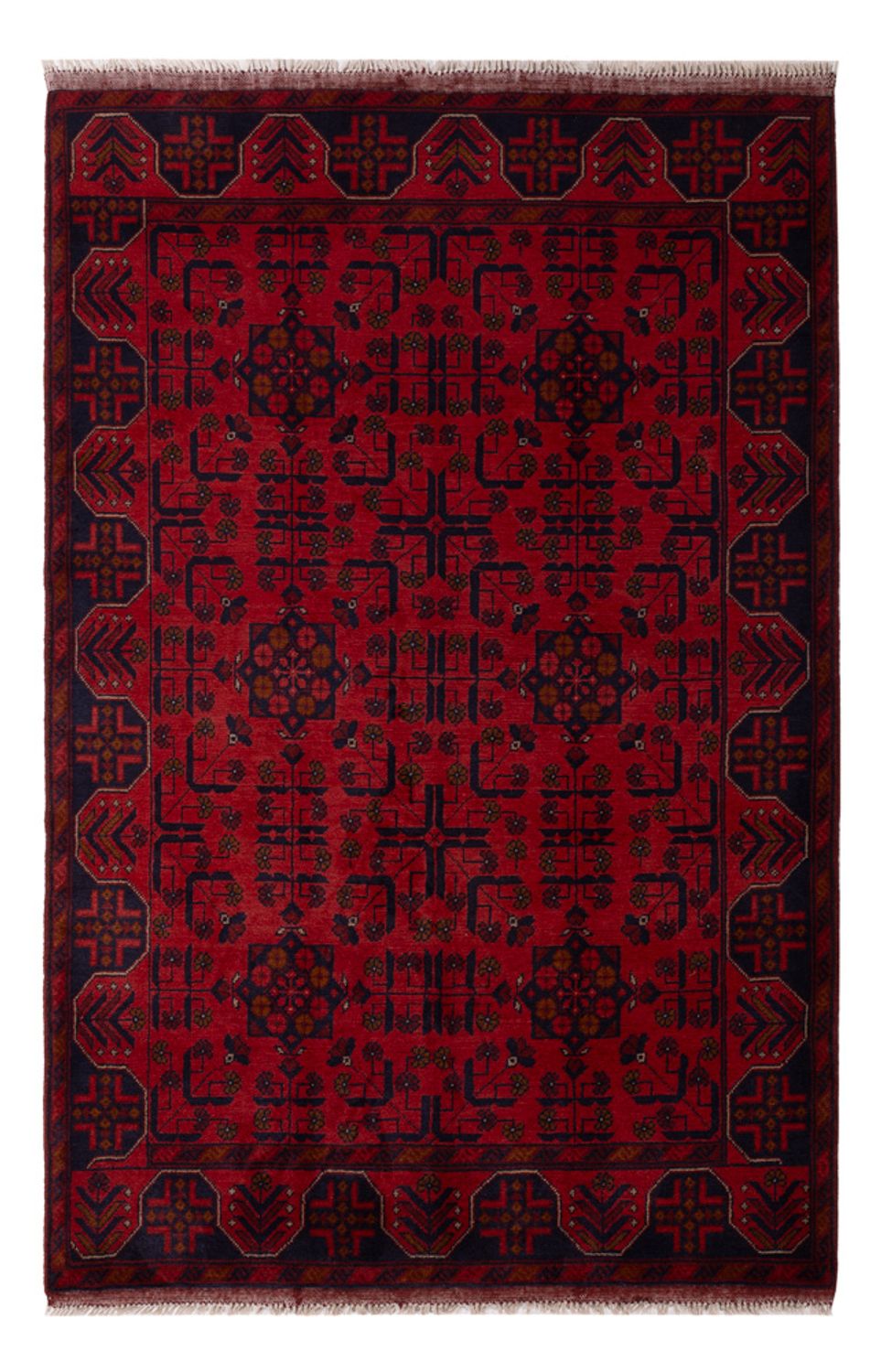 Tapis afghan - Kunduz - 196 x 130 cm - rouge foncé