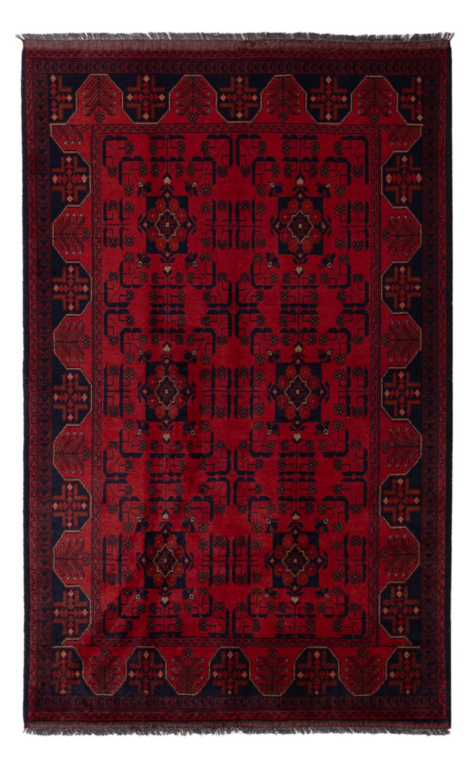 Tapis afghan - Kunduz - 197 x 121 cm - rouge foncé