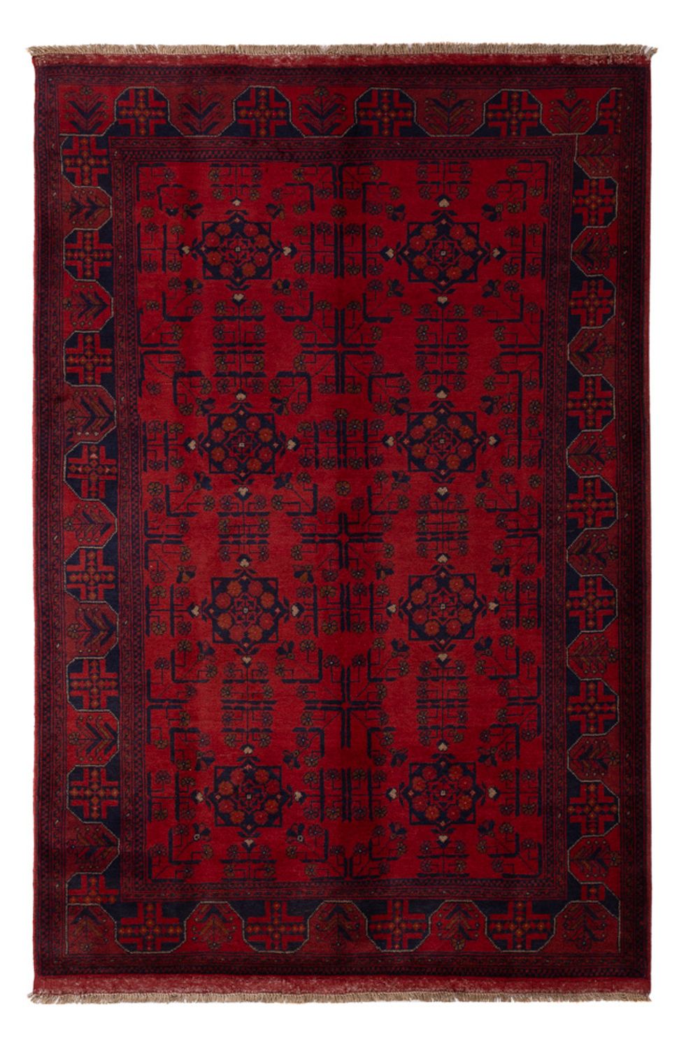 Tapis afghan - Kunduz - 198 x 130 cm - rouge foncé