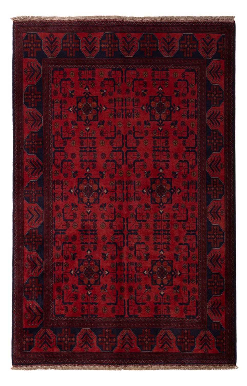 Tapis afghan - Kunduz - 193 x 127 cm - rouge foncé