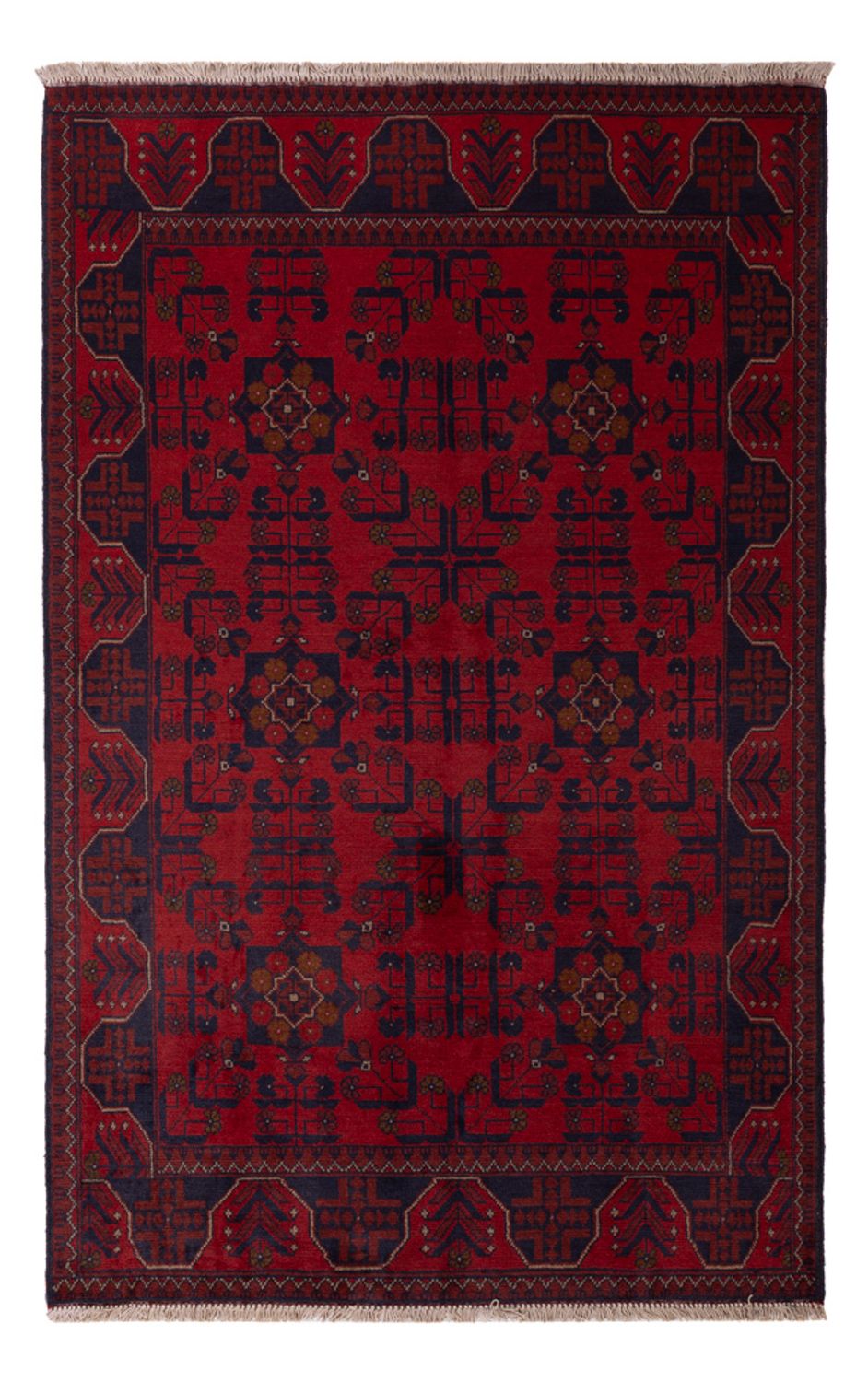Tapis afghan - Kunduz - 196 x 121 cm - rouge foncé