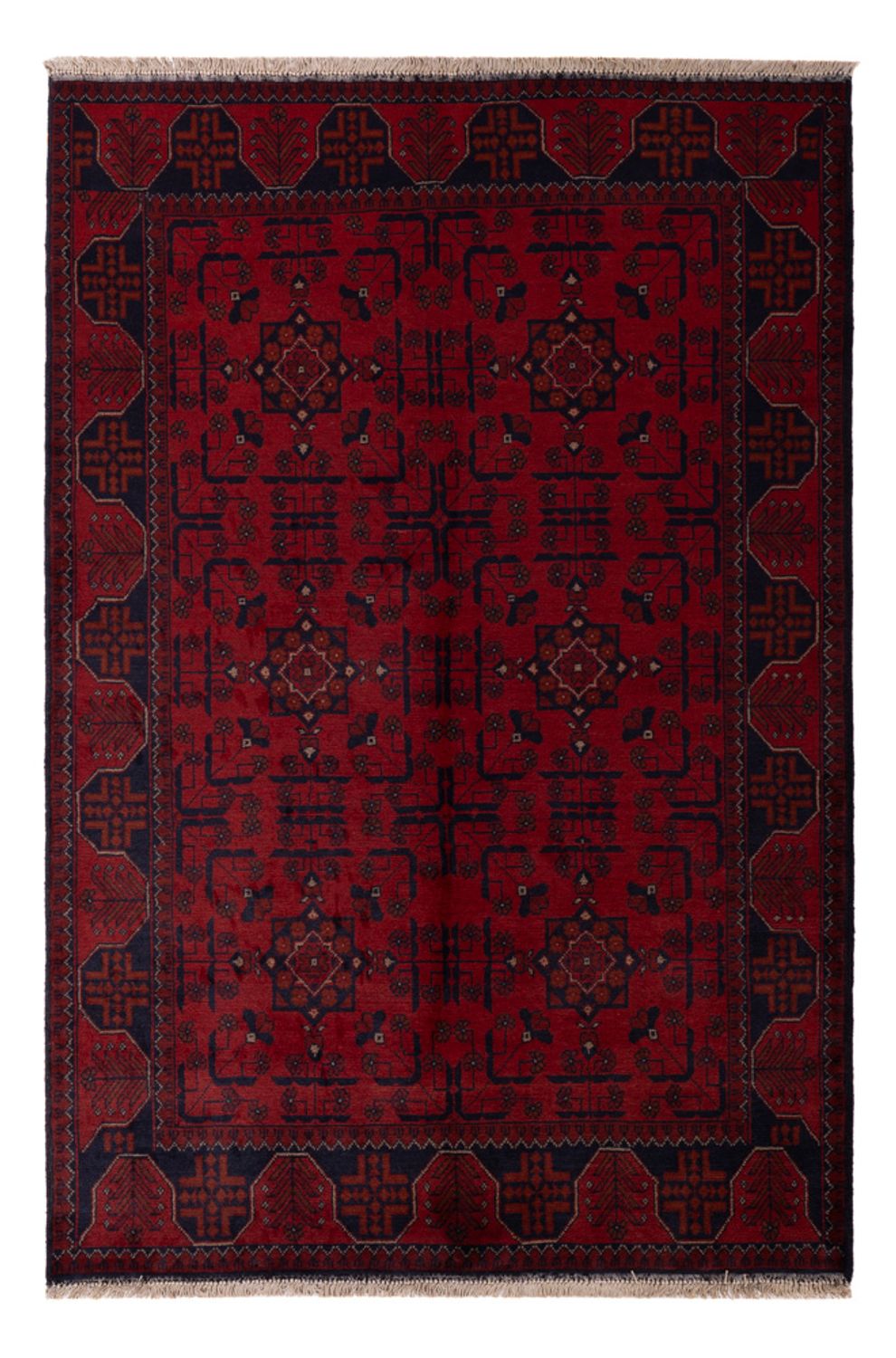 Tapis afghan - Kunduz - 192 x 127 cm - rouge foncé