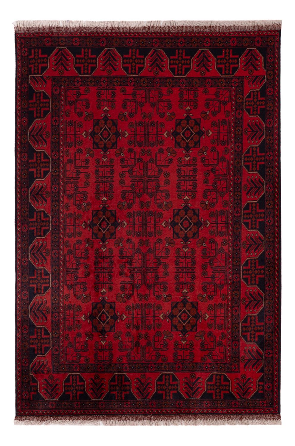 Tapis afghan - Kunduz - 195 x 125 cm - rouge foncé