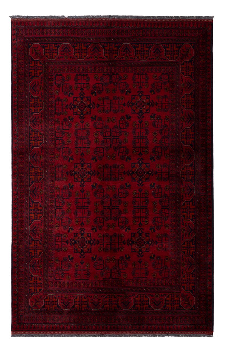 Tapis afghan - Kunduz - 198 x 129 cm - rouge foncé