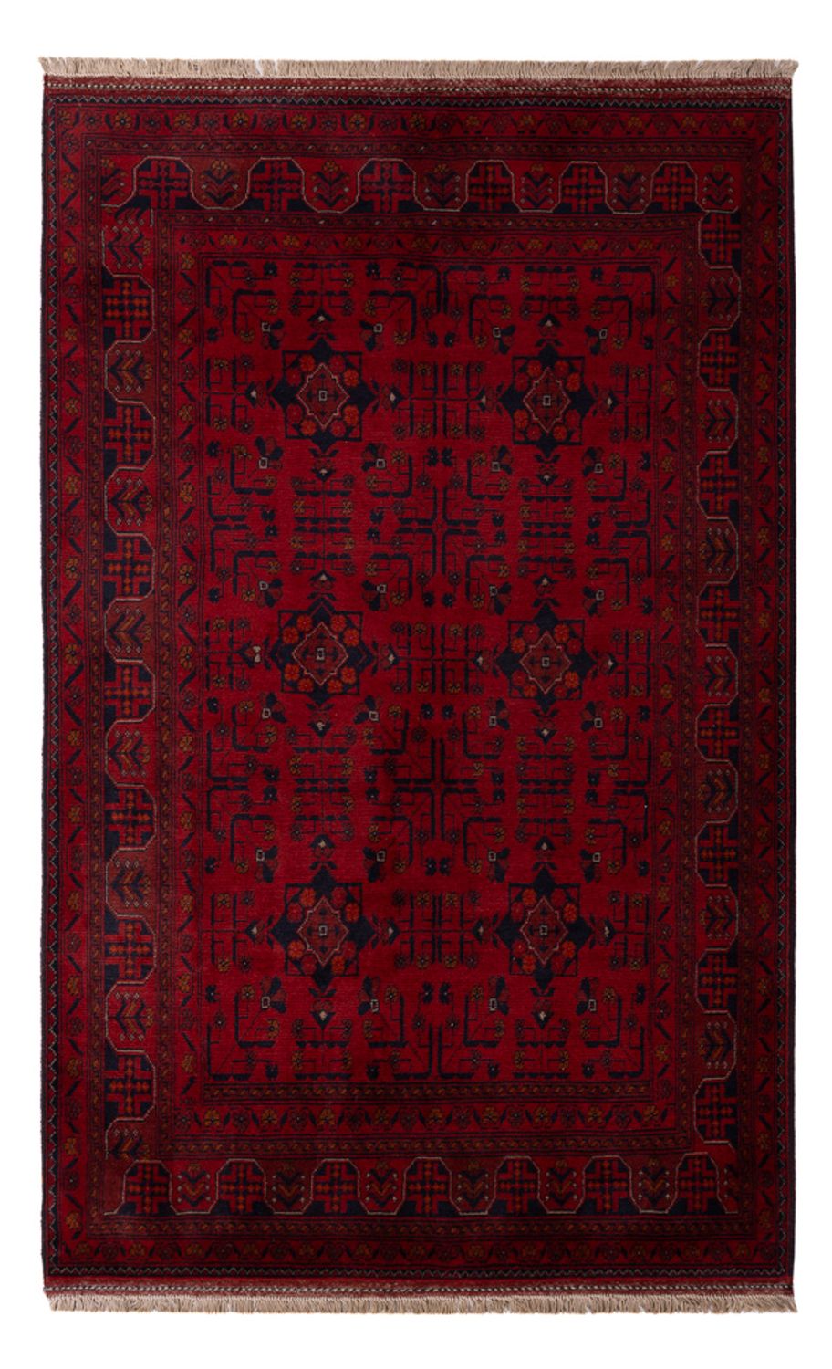 Tapis afghan - Kunduz - 201 x 130 cm - rouge foncé