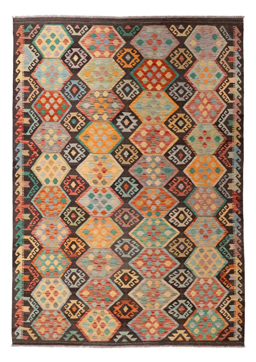 Tapis Kelim - Splash - 297 x 204 cm - multicolore
