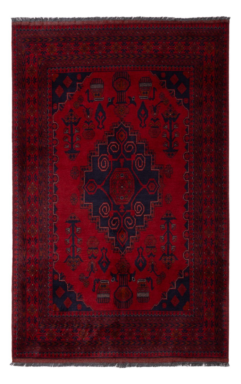 Tapis afghan - Kunduz - 190 x 121 cm - rouge foncé