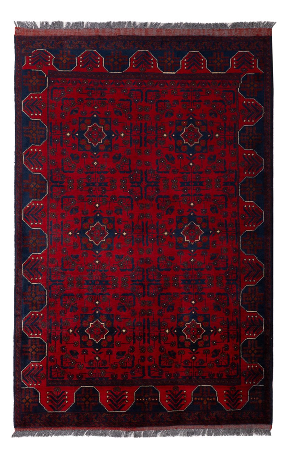 Tapis afghan - Kunduz - 194 x 126 cm - rouge foncé