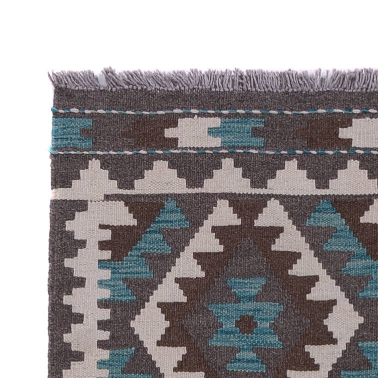 Läufer Kelim - Splash - 303 x 83 cm - dunkelgrün