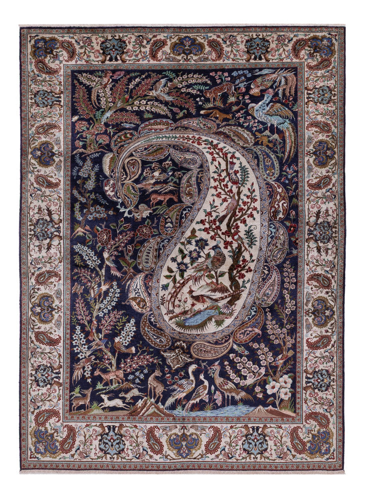 Tapis persan - Ghom - 195 x 140 cm - bleu foncé