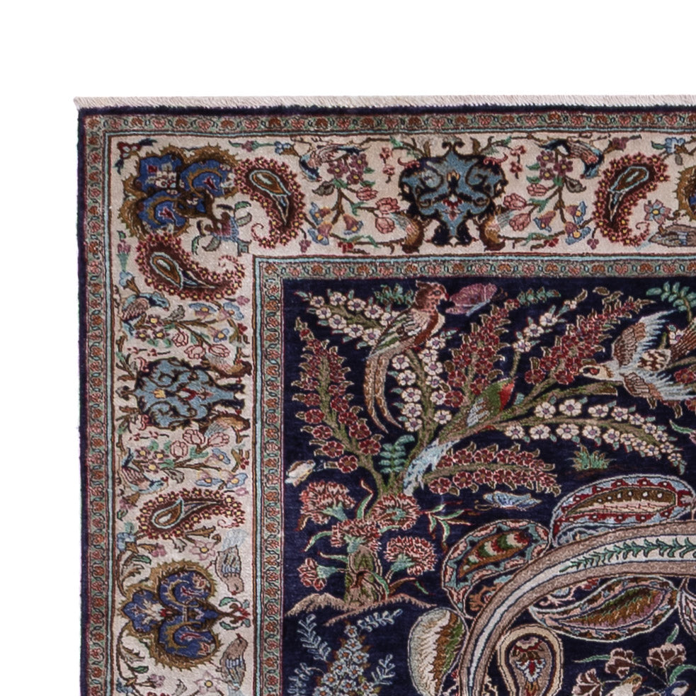Tapis persan - Ghom - 195 x 140 cm - bleu foncé