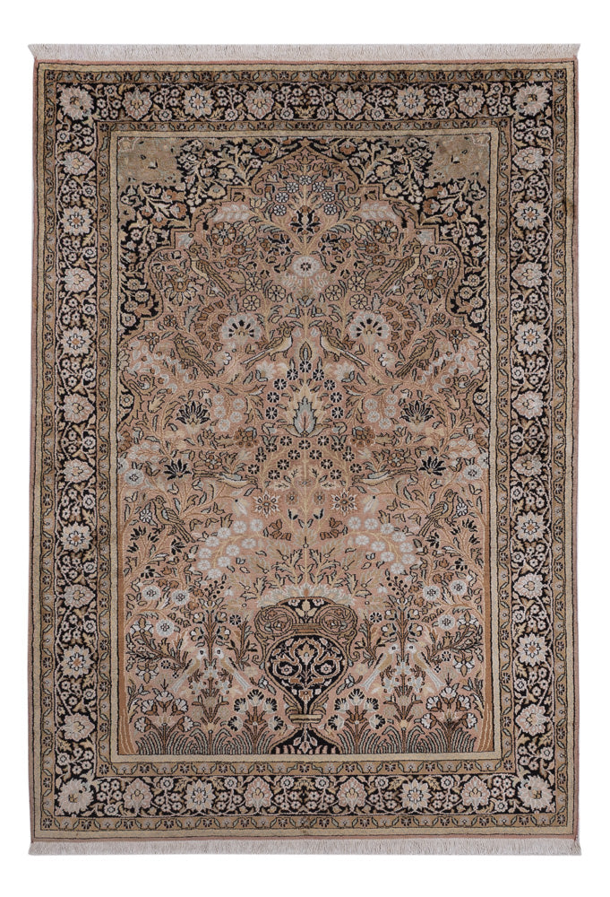 Tapis en soie - Soie du Cachemire - 188 x 126 cm - beige foncé