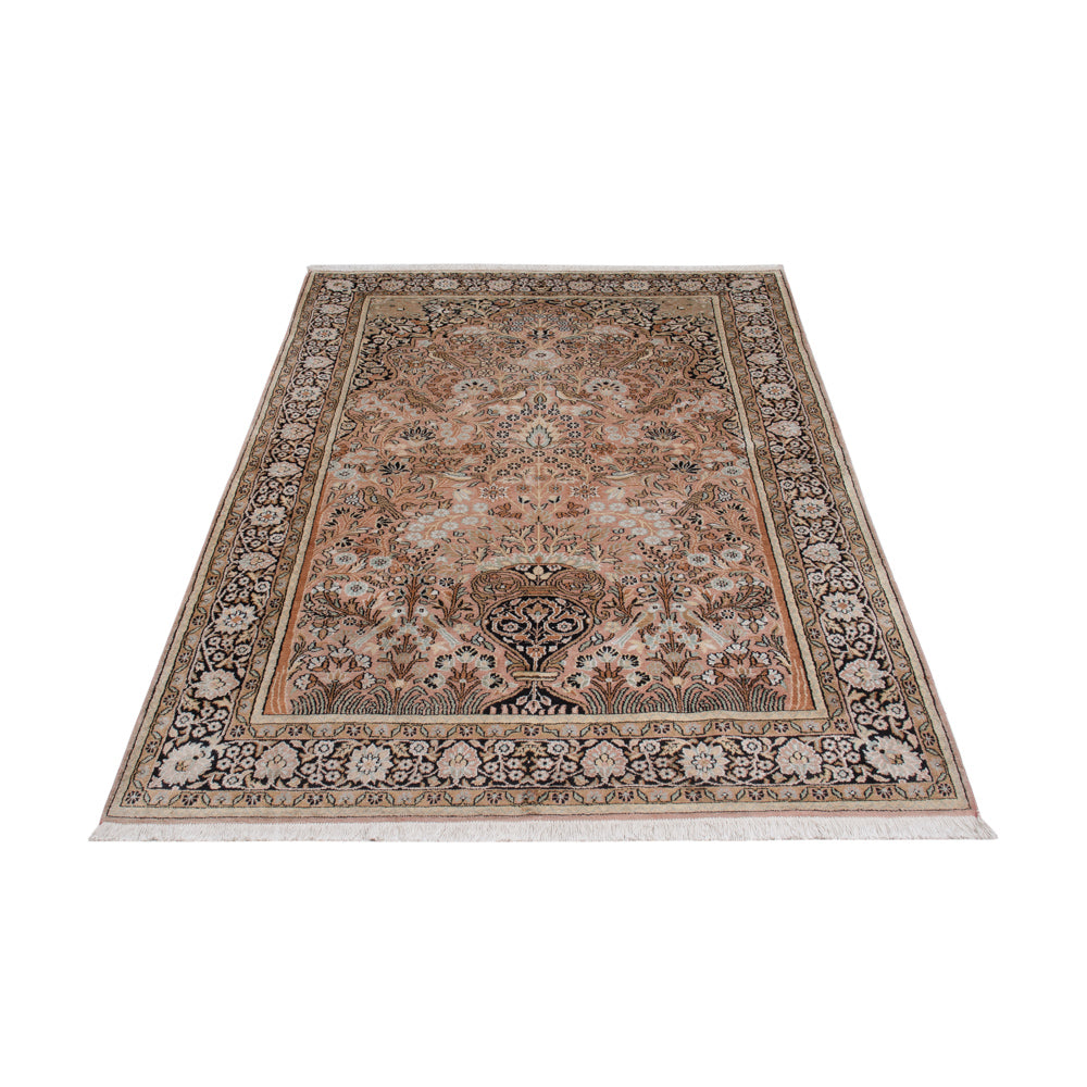 Tapis en soie - Soie du Cachemire - 188 x 126 cm - beige foncé