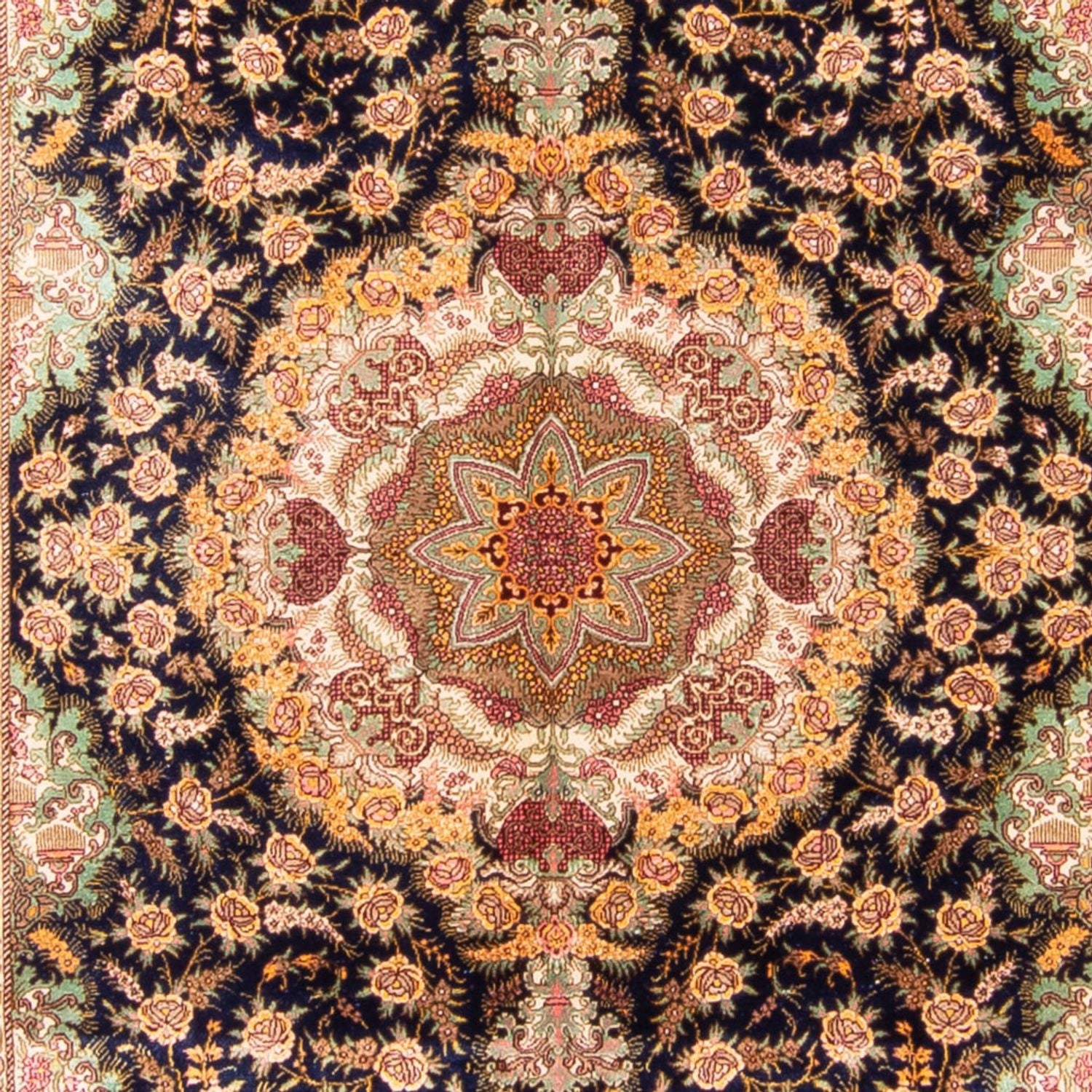 Tapis en soie - Ghom soie - Premium - 152 x 102 cm - bleu foncé