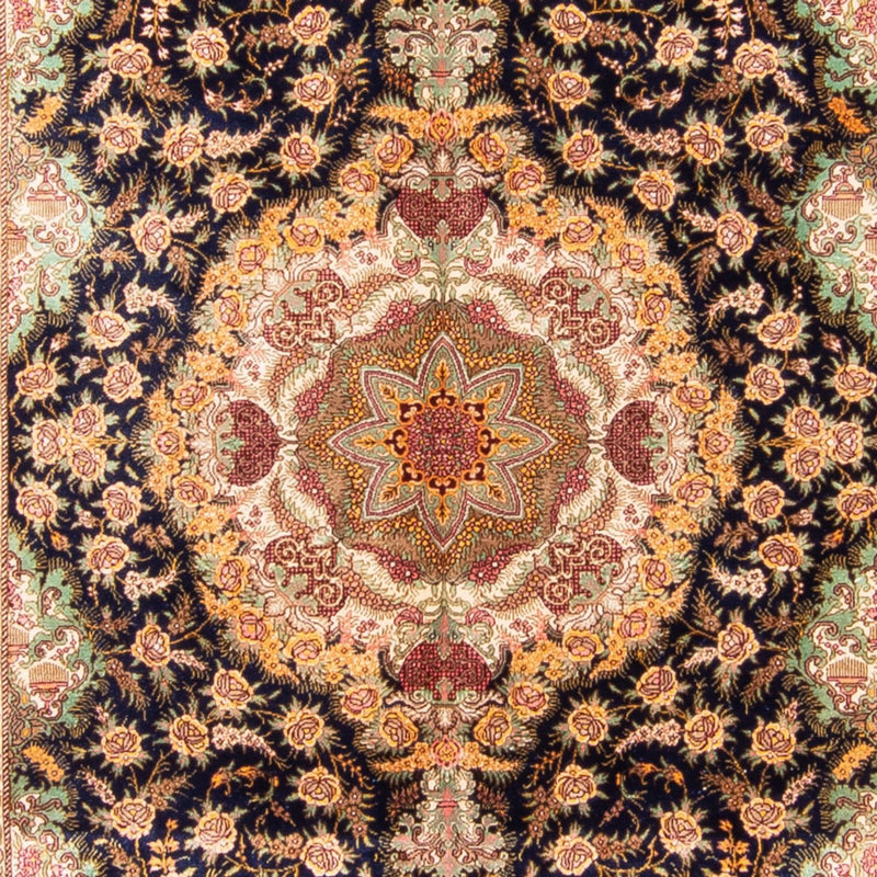 Tapis en soie - Ghom soie - Premium - 152 x 102 cm - bleu foncé