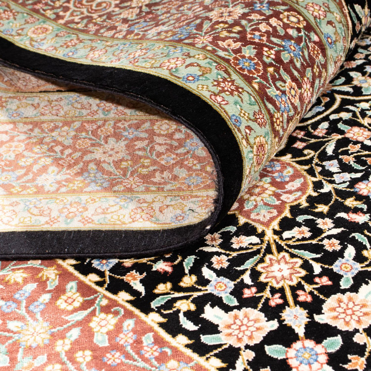 Tapis en soie - Ghom soie - Premium - 154 x 101 cm - bleu foncé