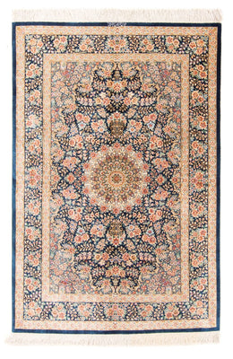 Tapis en soie - Ghom soie - Premium - 152 x 100 cm - bleu foncé