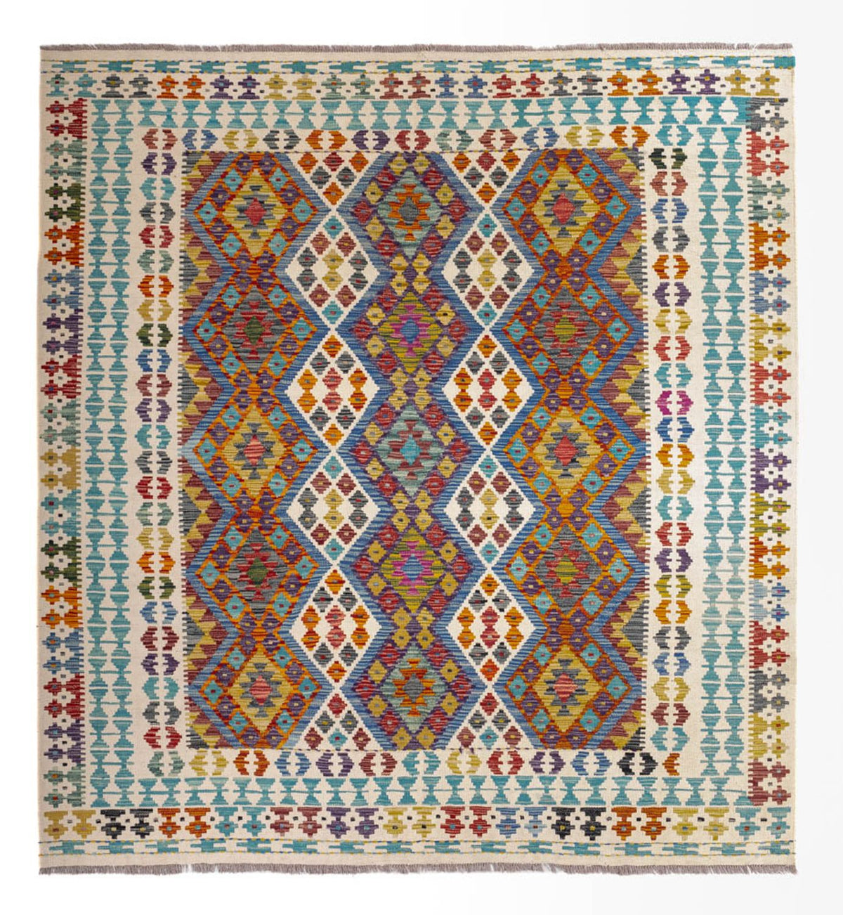 Tapis Kelim - Splash carré  - 207 x 203 cm - multicolore