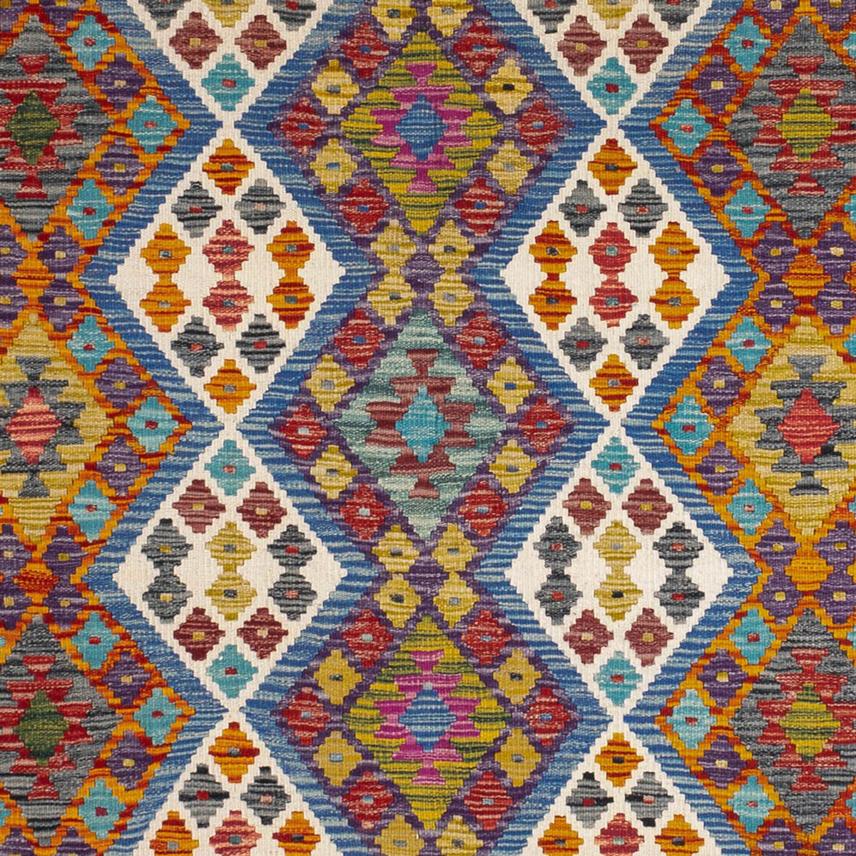 Tapis Kelim - Splash carré  - 207 x 203 cm - multicolore