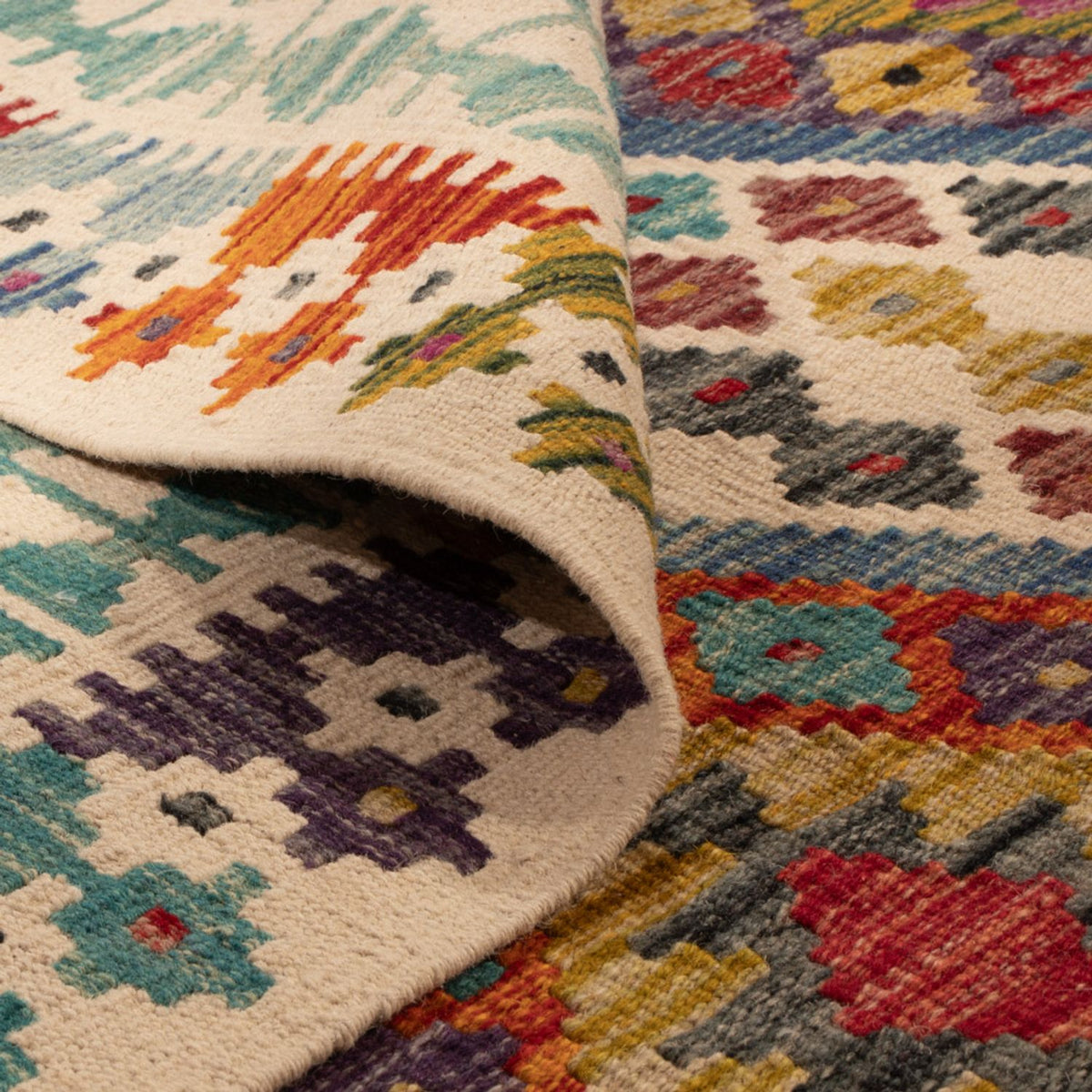 Tapis Kelim - Splash carré  - 207 x 203 cm - multicolore