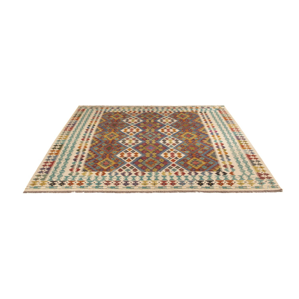 Tapis Kelim - Splash carré  - 207 x 203 cm - multicolore