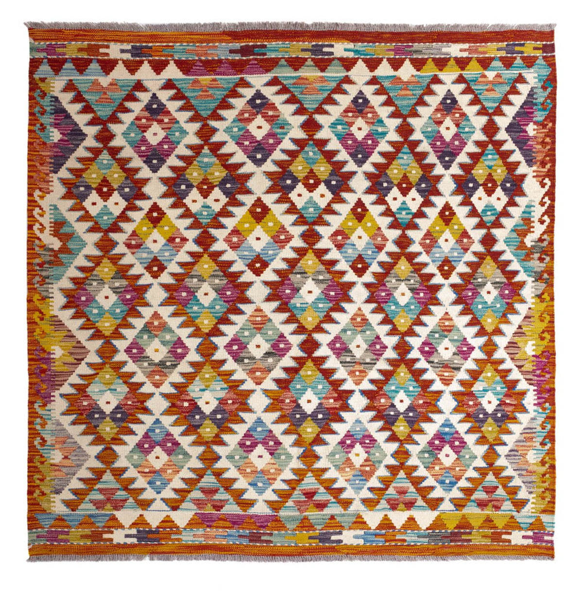 Tapis Kelim - Splash carré  - 152 x 152 cm - multicolore