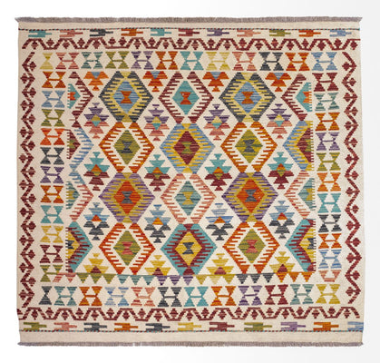 Tapis Kelim - Splash carré  - 154 x 143 cm - multicolore