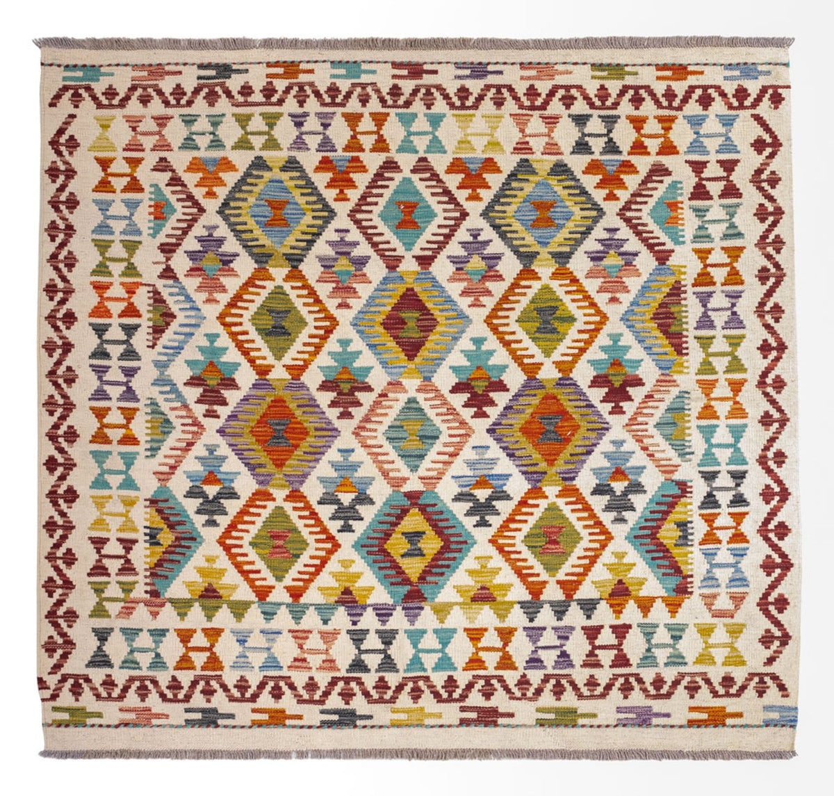 Tapis Kelim - Splash carré  - 154 x 143 cm - multicolore