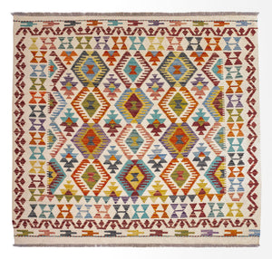 Tapis Kelim - Splash carré  - 154 x 143 cm - multicolore