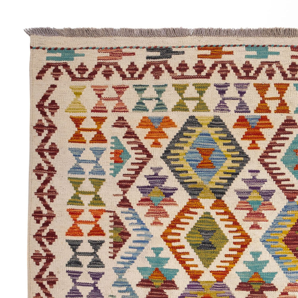 Tapis Kelim - Splash carré  - 154 x 143 cm - multicolore