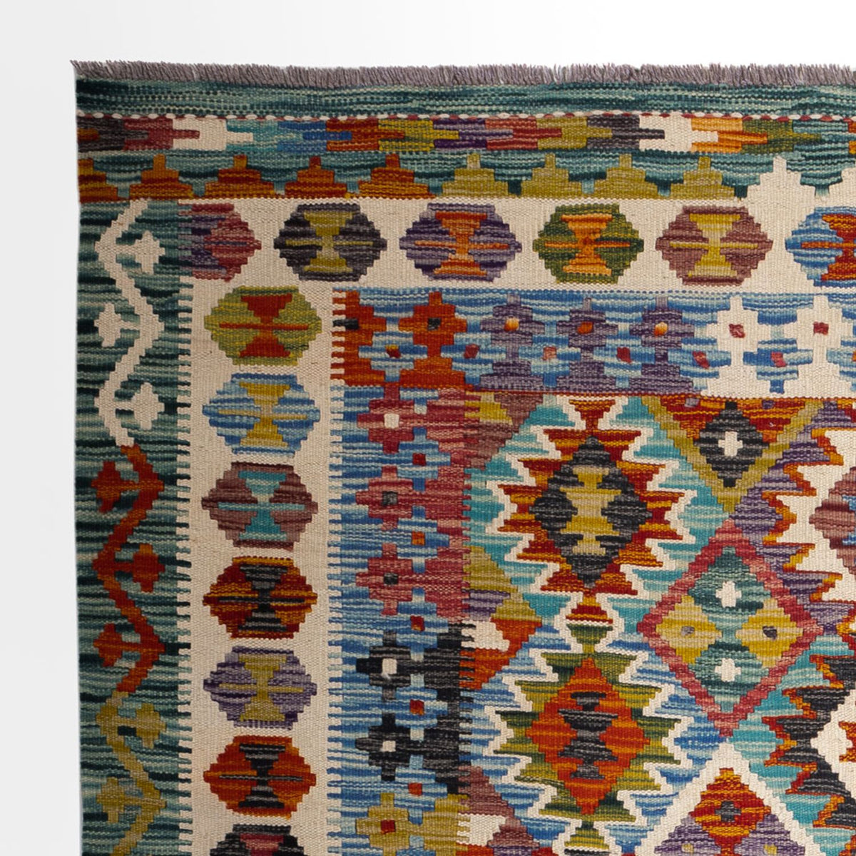 Tapis Kelim - Splash carré  - 154 x 154 cm - multicolore