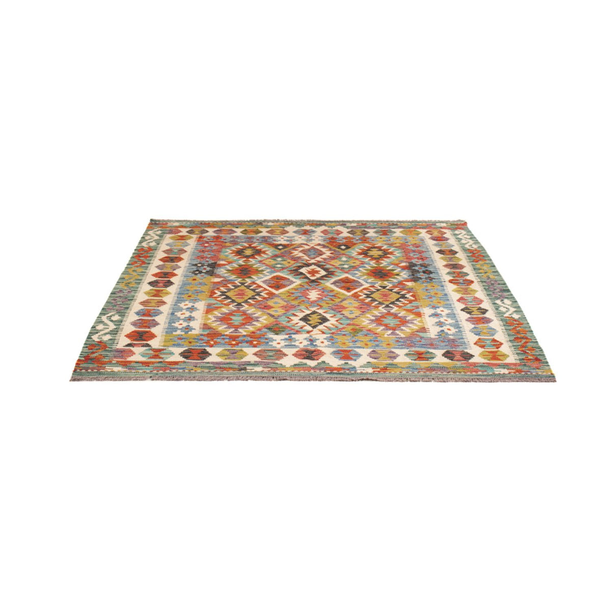 Tapis Kelim - Splash carré  - 154 x 154 cm - multicolore