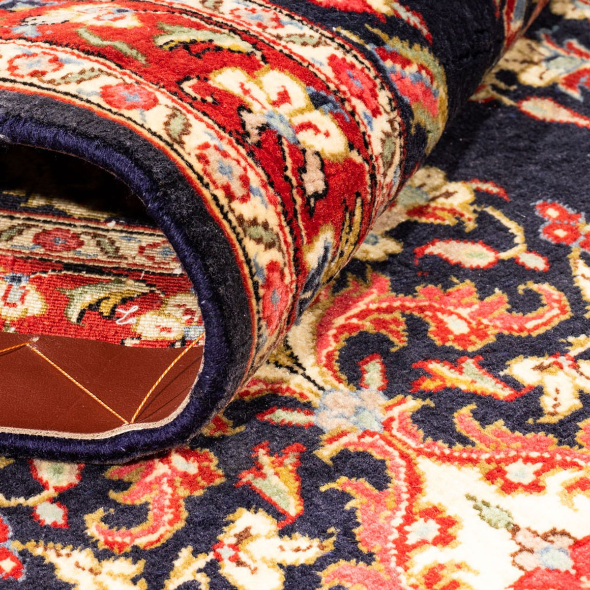 Tapis de couloir Tapis persan - Ghom - 217 x 63 cm - bleu foncé