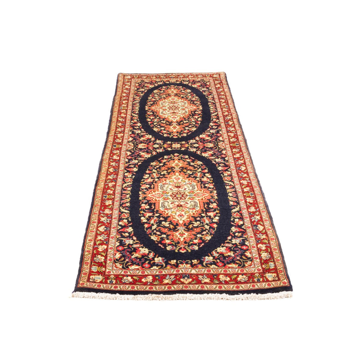 Tapis de couloir Tapis persan - Ghom - 217 x 63 cm - bleu foncé
