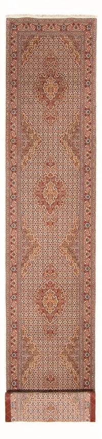 Tapis de couloir Tapis persan - Tabriz - Royal - 407 x 78 cm - beige