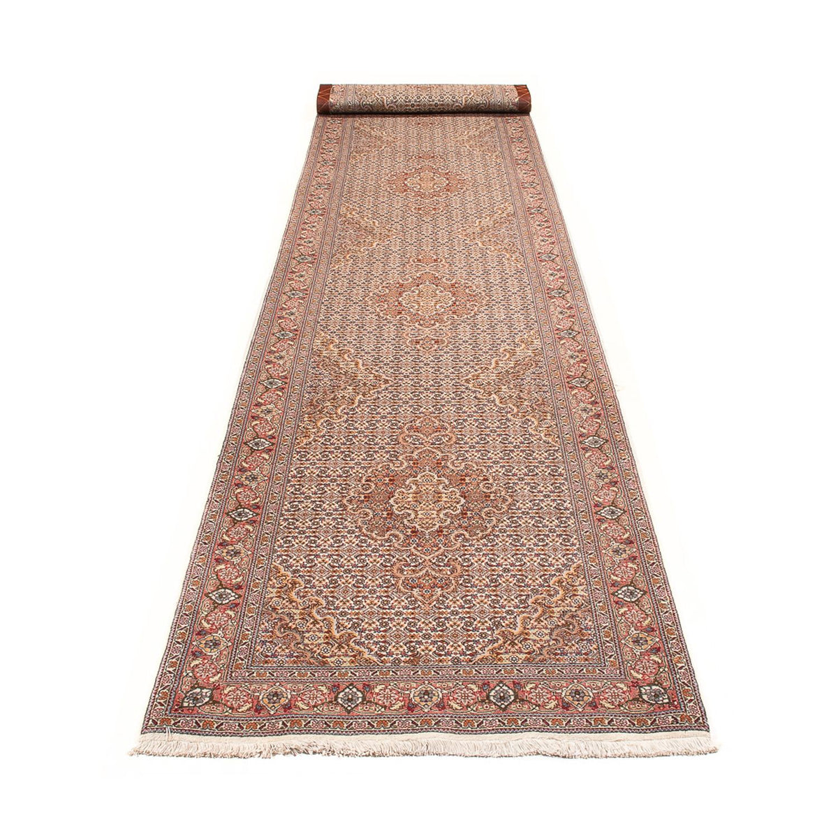 Tapis de couloir Tapis persan - Tabriz - Royal - 407 x 78 cm - beige