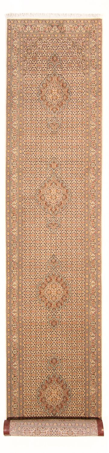 Tapis de couloir Tapis persan - Tabriz - Royal - 393 x 80 cm - beige