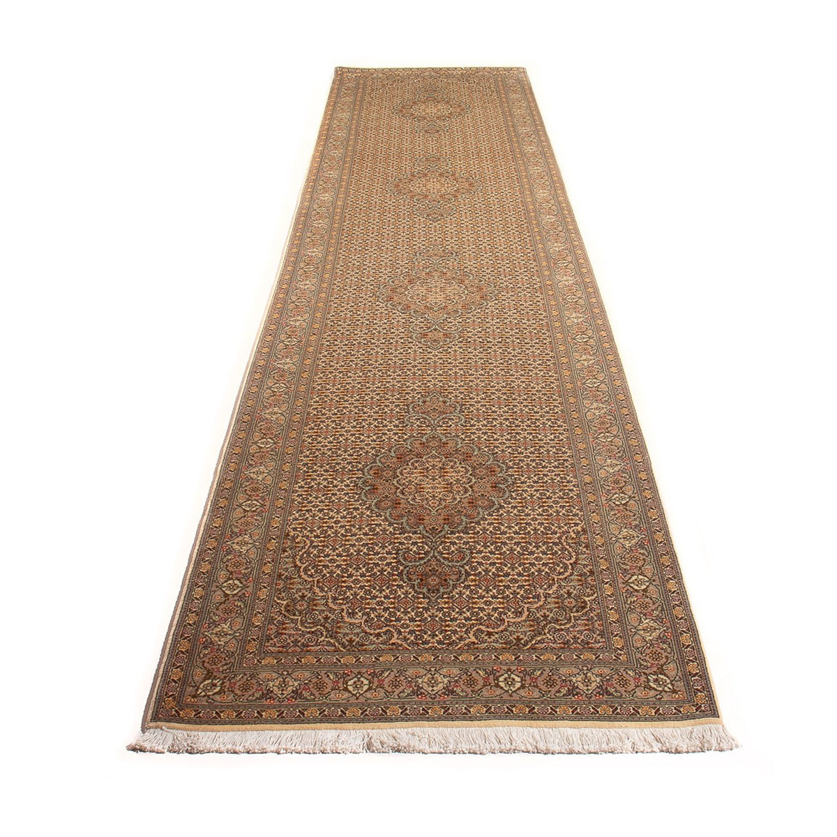 Tapis de couloir Tapis persan - Tabriz - Royal - 393 x 80 cm - beige
