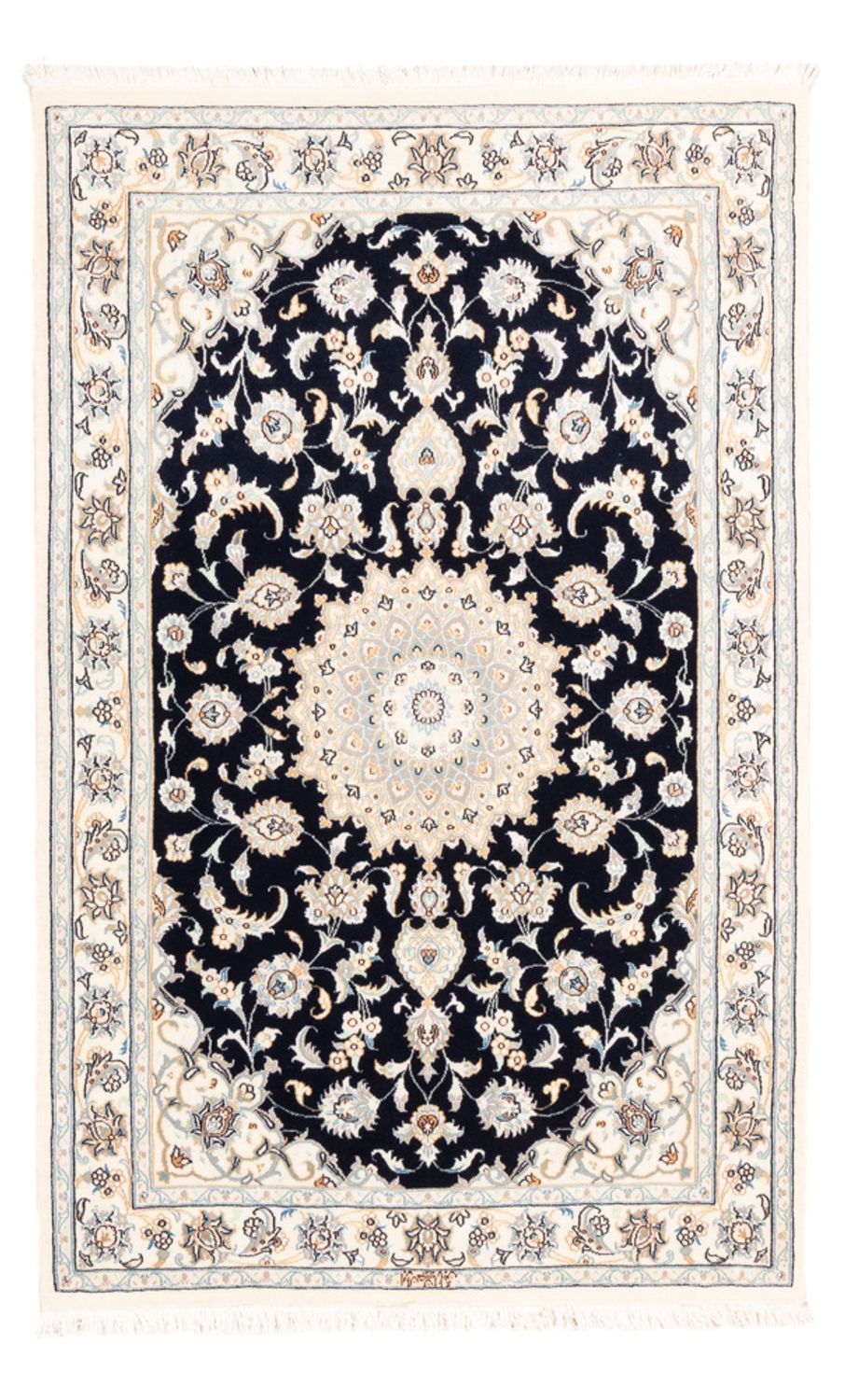 Tapis persan - Nain - Premium - 154 x 104 cm - bleu foncé