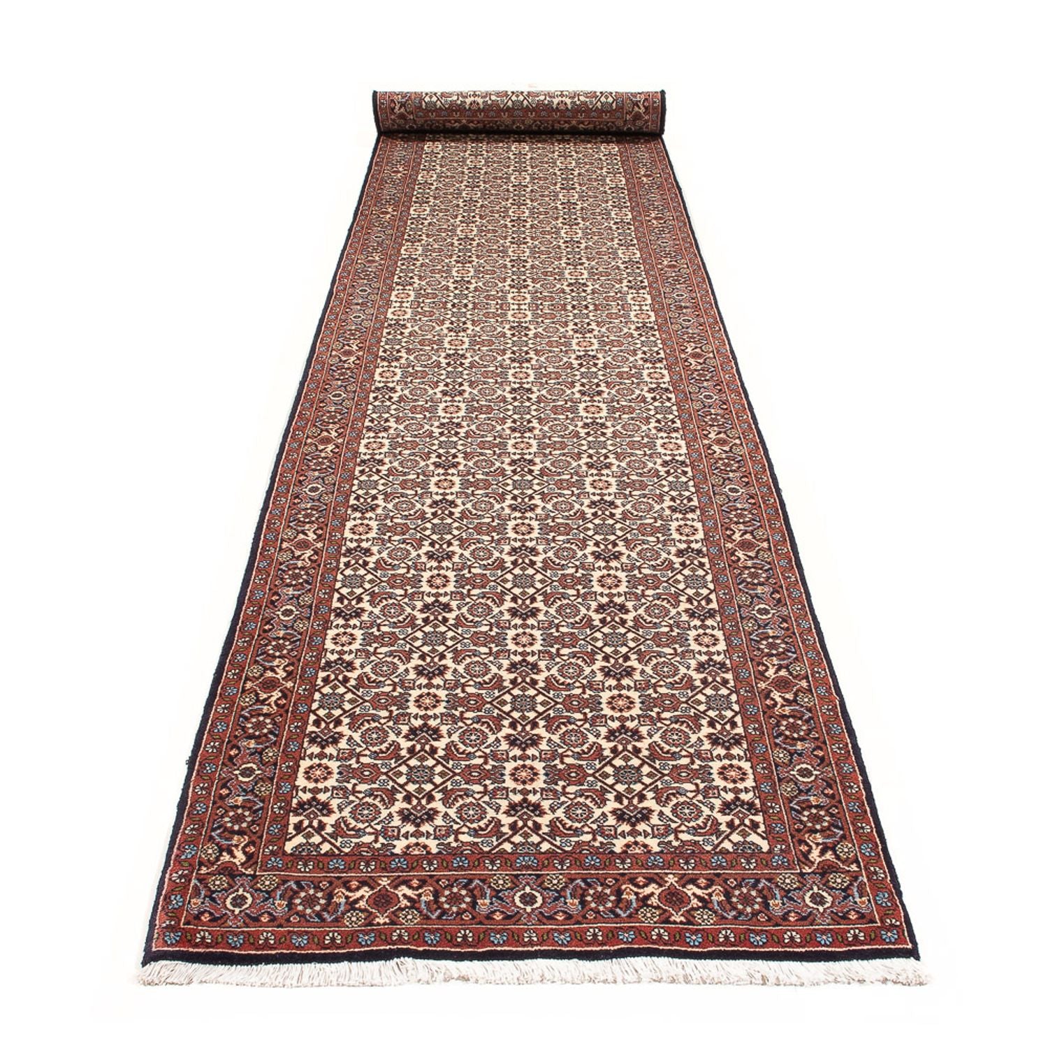 Tapis de couloir Tapis persan - Bidjar - 397 x 85 cm - crème