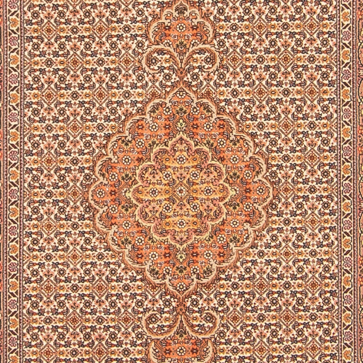 Tapis de couloir Tapis persan - Tabriz - Royal - 407 x 78 cm - beige