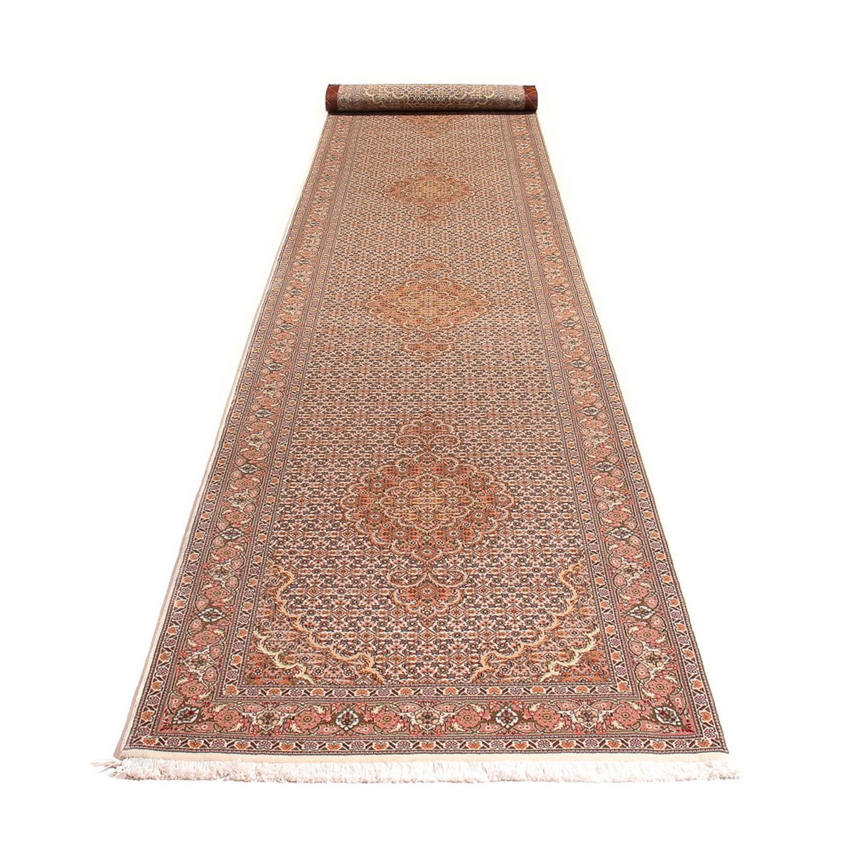 Tapis de couloir Tapis persan - Tabriz - Royal - 407 x 78 cm - beige