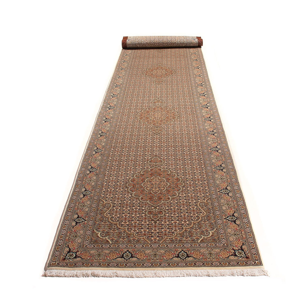 Tapis de couloir Tapis persan - Tabriz - Royal - 403 x 82 cm - beige