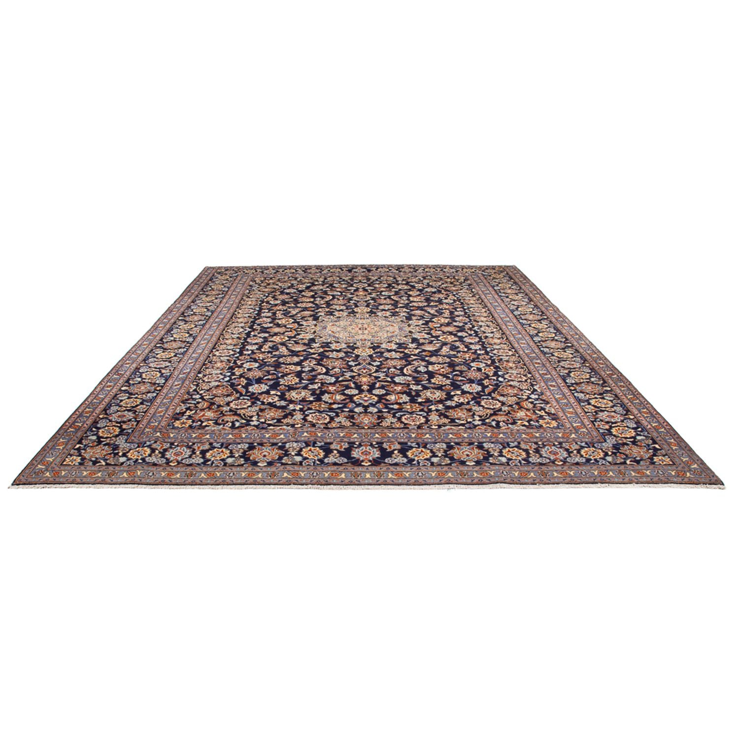 Tapis persan - Keshan - 395 x 292 cm - bleu foncé