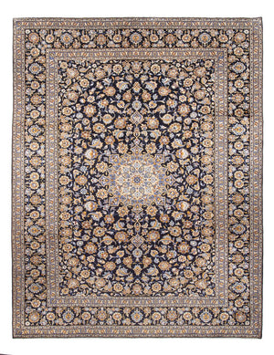 Tapis persan - Keshan - 390 x 295 cm - bleu foncé