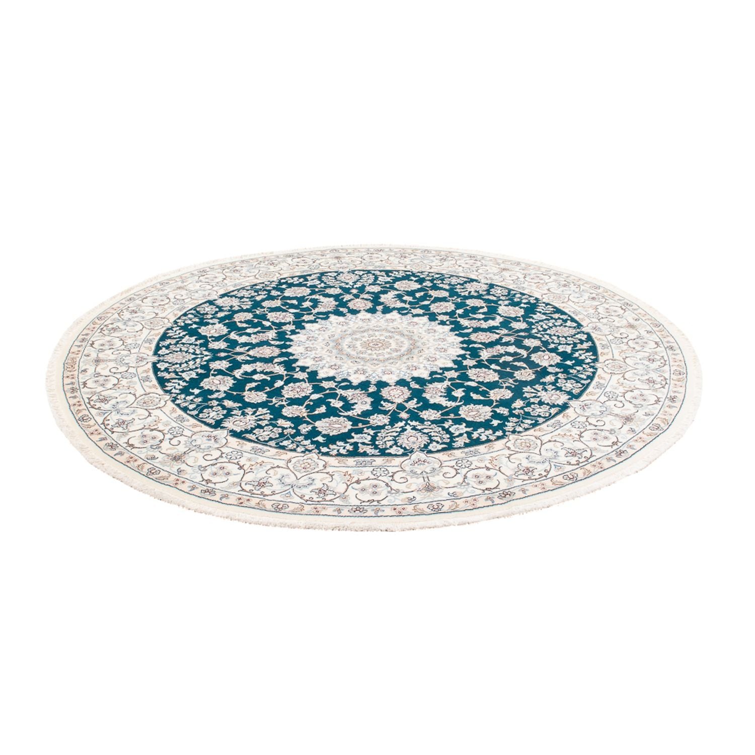 Tapis persan - Nain ronde  - 200 x 200 cm - bleu pétrole