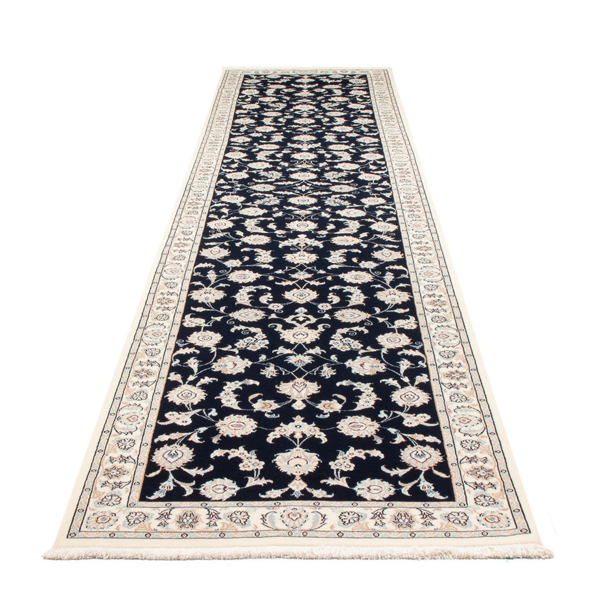 Tapis de couloir Tapis persan - Nain - Premium - 394 x 92 cm - bleu foncé