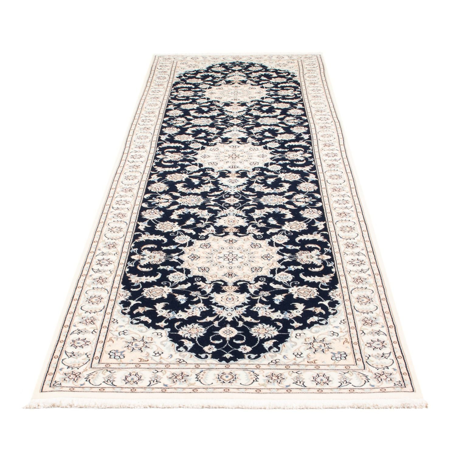 Tapis de couloir Tapis persan - Nain - Premium - 300 x 88 cm - bleu foncé