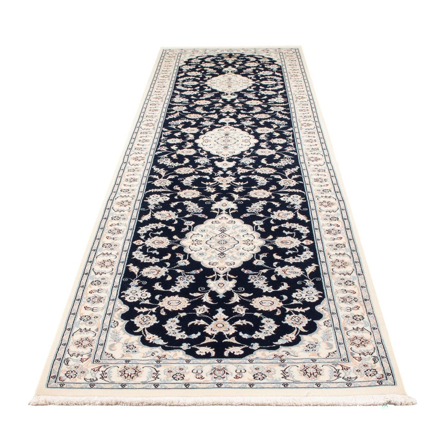 Tapis de couloir Tapis persan - Nain - Premium - 346 x 88 cm - bleu foncé
